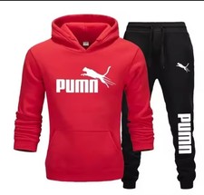 PUMN Red Black Tracksuit Set Hoodie Pants Men 2 Piece Sports Casual