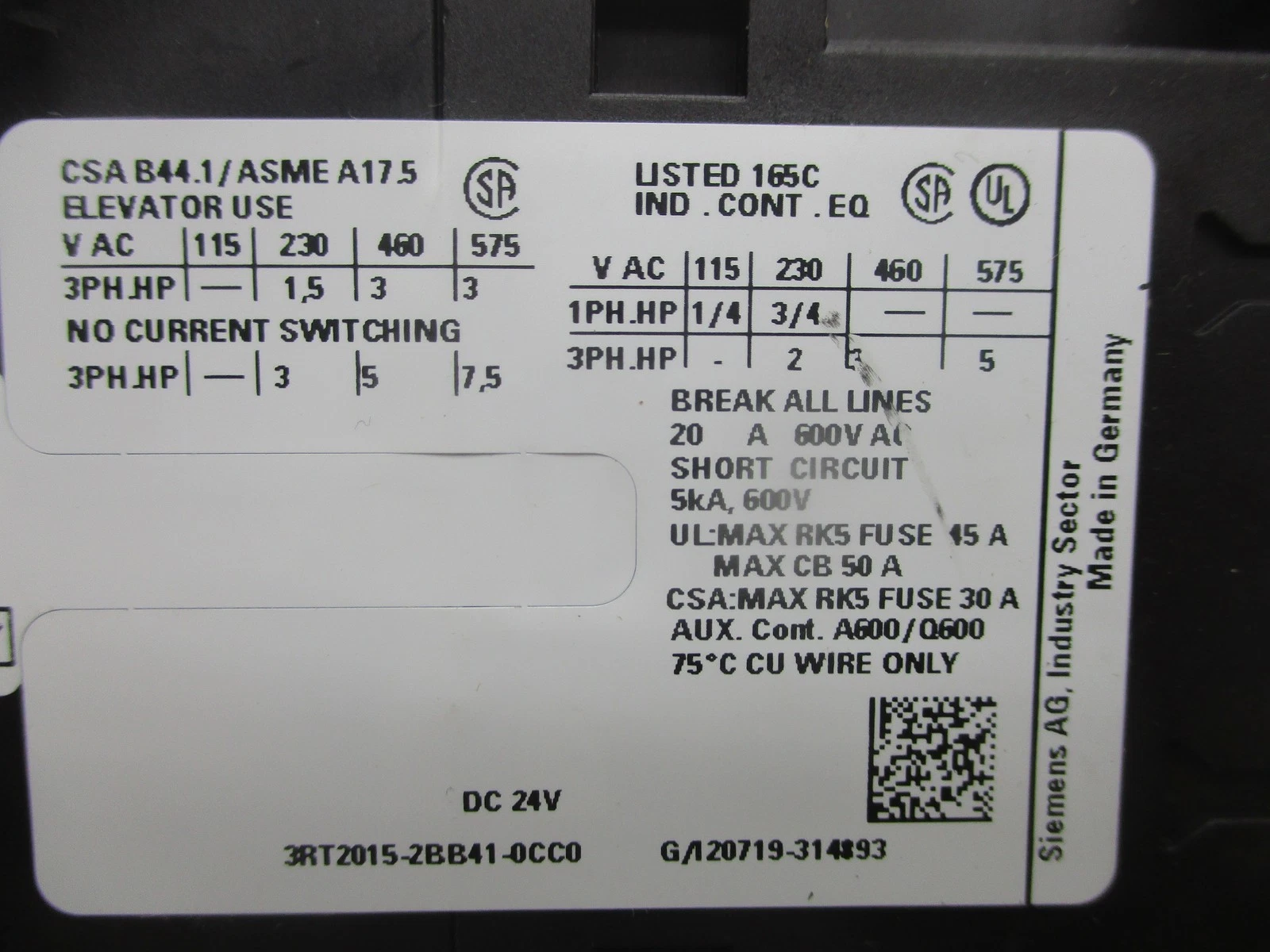 SIEMENS 3RT2015-2BB41-0CC0 CONTACTOR 24V NSNP - thumbnail 4