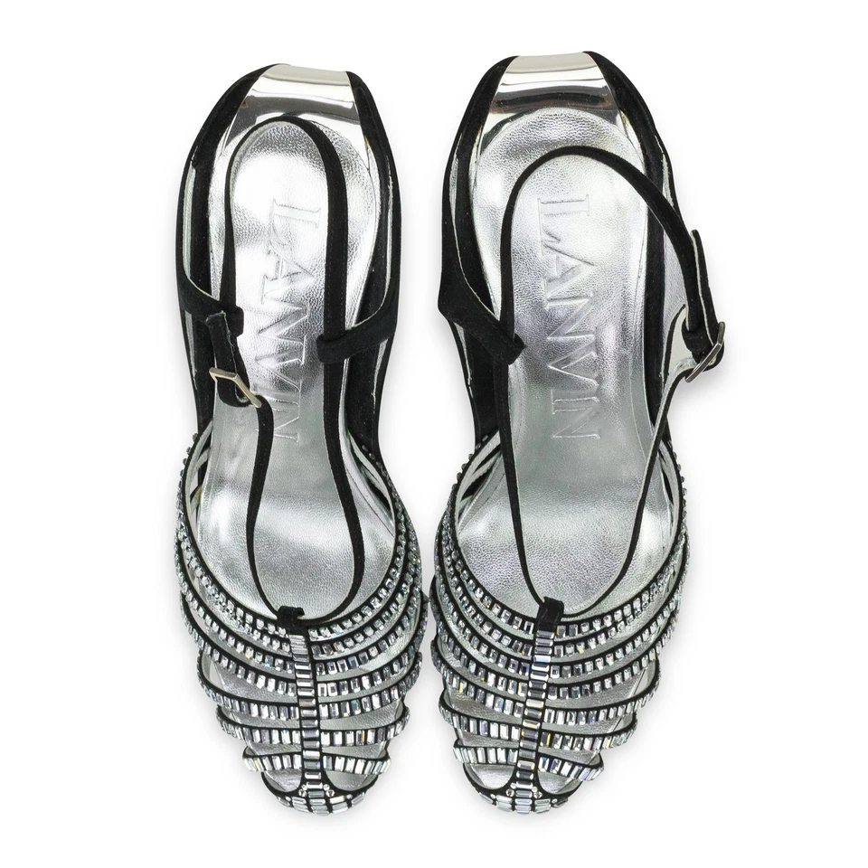 НОВЫЙ В КОРОБКЕ LANVIN ЧЕРНЫЙ/СЕРЕБРО БАНАН НА ТАНКЕТКЕ САНДАЛИИ 90 ММ КАБЛУКИ РАЗМЕР 37 $1790 - Изображение 4 из 4