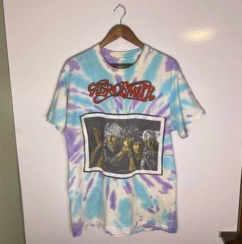 90s Aerosmith US Tour Tie Dye Single Stitch Band T- 1990s vintage concert t-shirt, vintage, size XL, single stitch, B+ condition