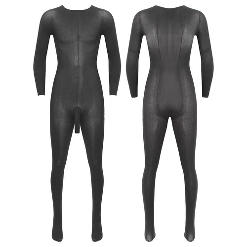 Übergröße Herren glatt elastisch Catsuit Strumpfhose Bodystocking Bodysuit Unterwäsche - Bild 2 von 11
