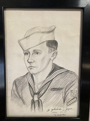 Original Artwork Pencil Sketch VGT 1952 Sailor Portrait Japanese Artist 12 x16 
