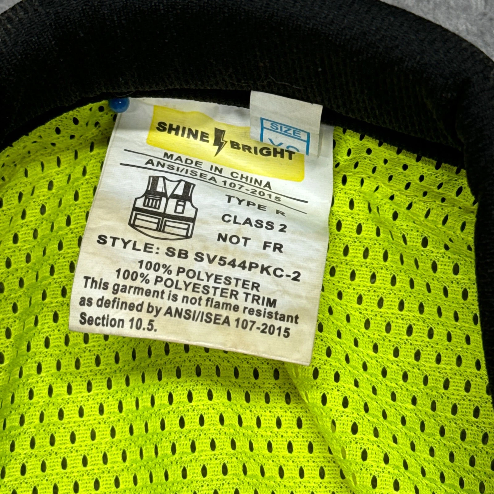 Shine Bright Safety Vest Yellow Red Type R Class 2 Pockets Mens XS - product detail image 10