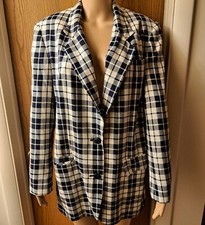 Adorable Vtg 90's Navy & Off White Checked Spring/Summer Boyfriend OS Blazer 4/6