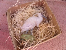 New 3D Dresden Paper Christmas Ornament White Standing Crane w Red Head 3 1/2"