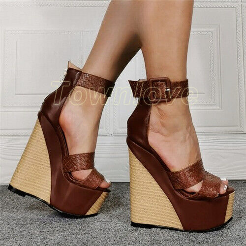 Women Platform Wedges Pumps High Heels Party Prom Sandals Shoes Big Size - Picture 3 of 10