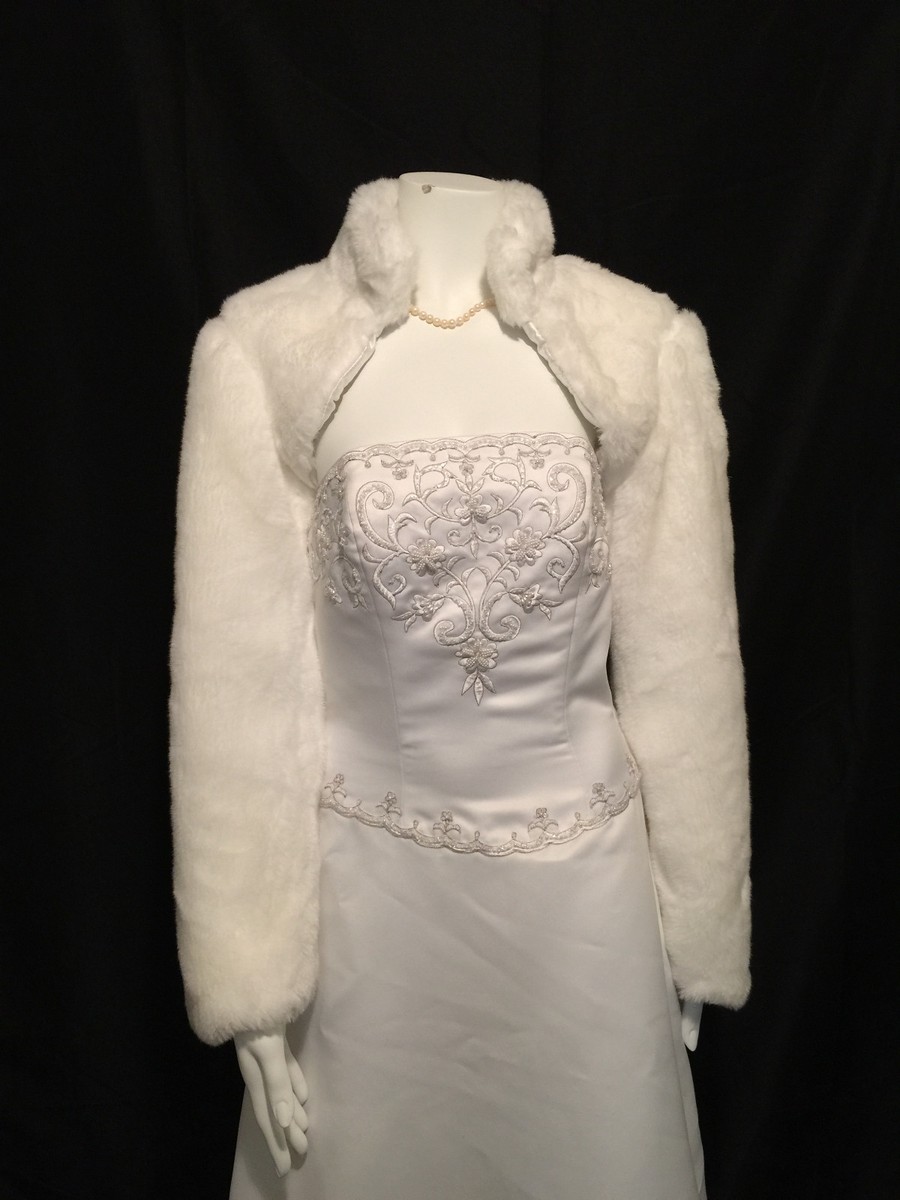 WHITE Faux Fox Fur Bolero Jacket Coat Bridal XS-XXL