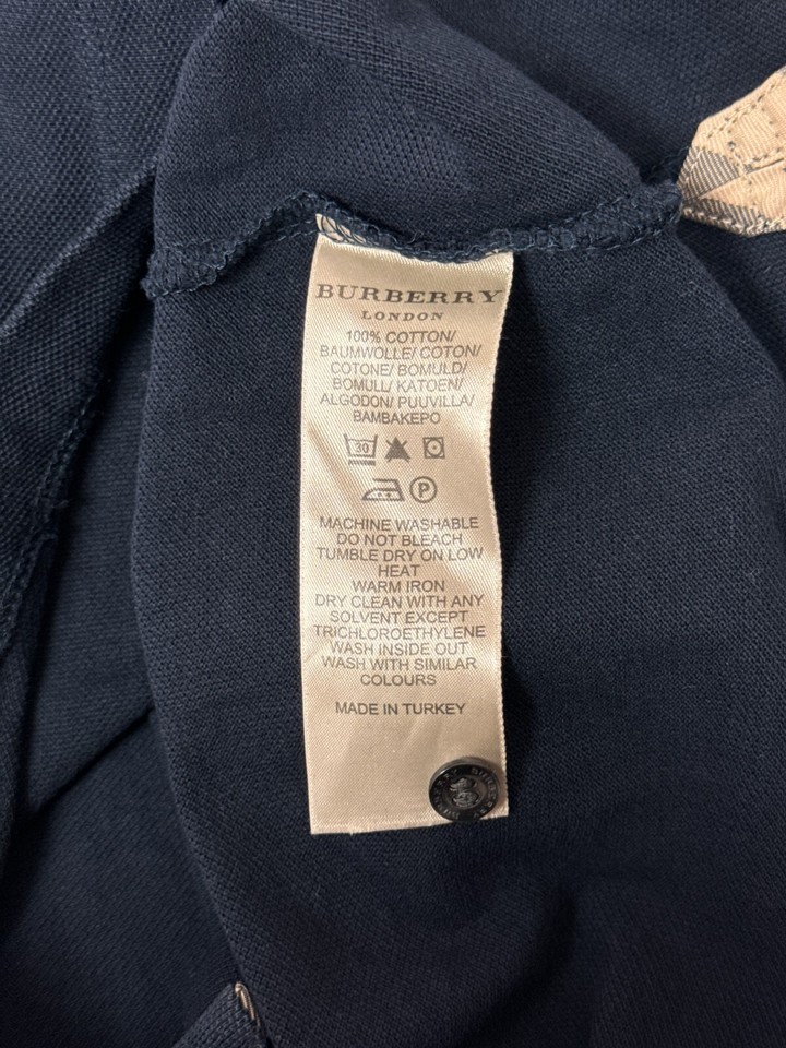Burberry Polo Shirt Medium Mens Navy Blue Pique Long Sleeve Slim Fit eBay