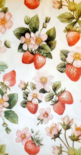 Scattered Strawberries on Paper Napkins For Crafting. Guest towel size.