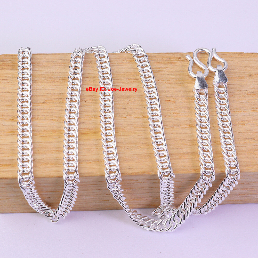 Pure 999 Fine Silver 4mm Curb Link Chain Women Men's Necklace 14