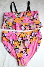 Wonder Nation Girls Floral Print Ruffle Tankini 2 Piece Swimsuit Size L Plus