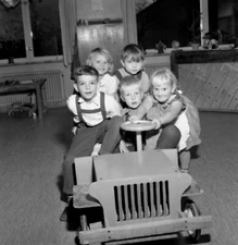 Black and White Photo Five in a Toy Jeep  8x10 Reprint A-18