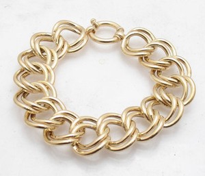 Authentic 8" Technibond Bold Double Curb Link Bracelet 14K Yellow Gold Plated 925 Silver