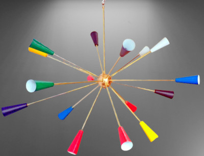 Multicolored Brass Sputnik Chandelier 16 Arms Premium Polish Brass Finish Light