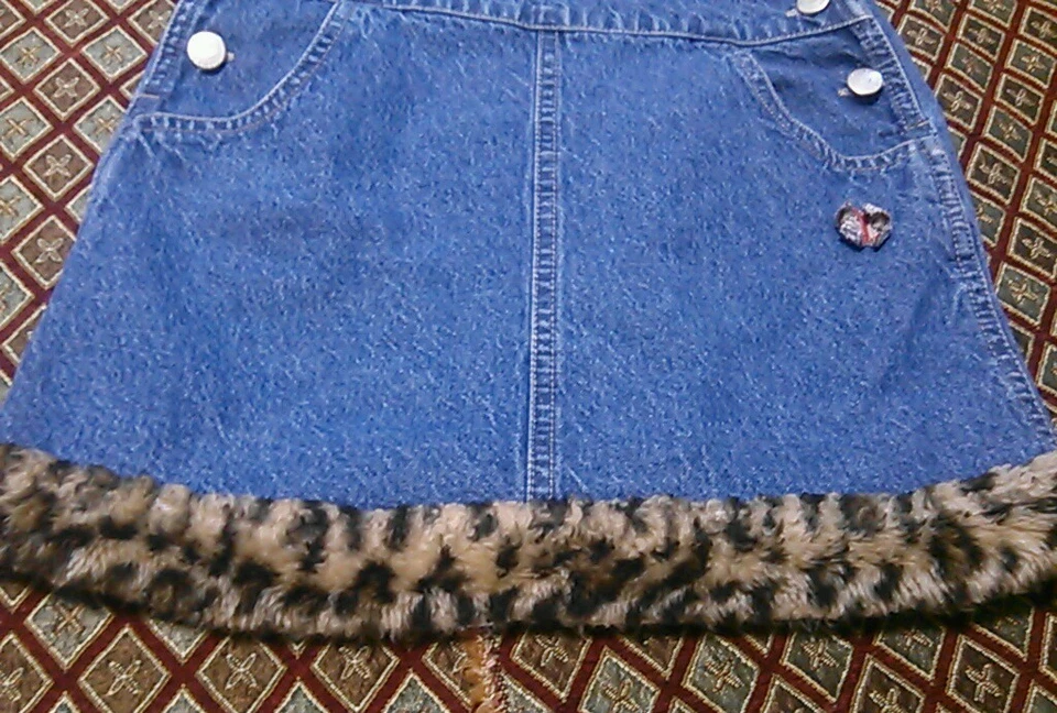 Young Hearts Dress 4T Denim Overalls Jumper Embroiled Cheetah Cat Floral EUC - Image 3 of 4