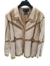 Beth Terrell 100% Leather Jacket Lightweight Crochet Detail Lined Size Large