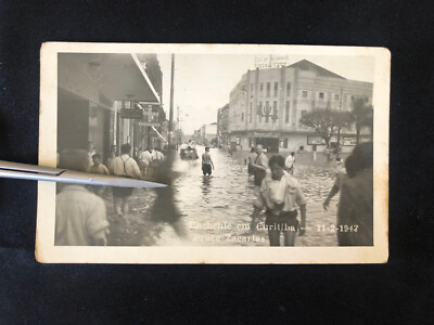 Vintage 1947 Curitiba Brazil Flood Real Photo Postcard Street Scene