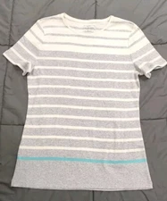 Talbots The Talbots Tee Womens Medium Grey Stripe Short Sleeve Stretch