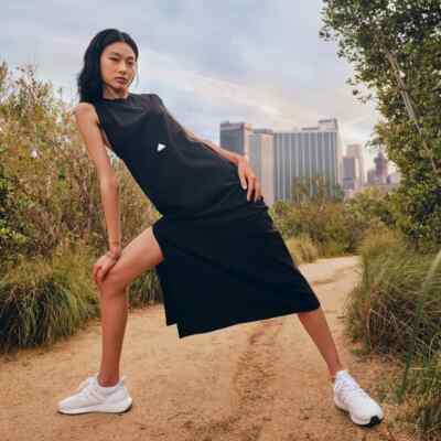 Adidas Versatile Rib Side Hem Slit Midi Dress Black Size XS | eBay