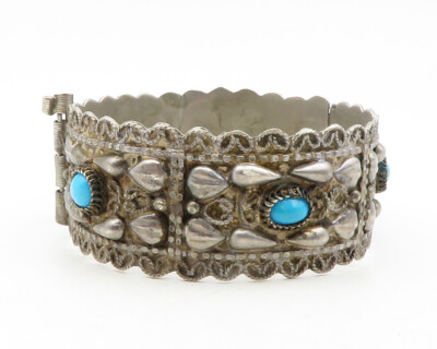 925 Sterling Silver Vintage Antique Turquoise Twist Bangle