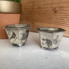 2 x ANTIQUE CHINESE SOLID SILVER HALLMARKED SALT POTS 