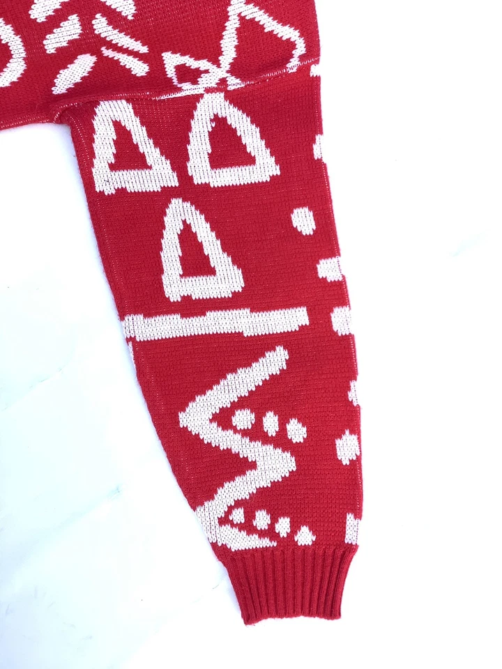 Suéter Acrílico Vintage Años 80 Nueva Ola Rojo/Blanco PERSPECTIVA Canadá M Flecha India Foto 4 de 4