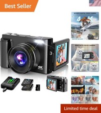 Lightweight 4K Camera for Photography with Flip Screen, 16X Zoom  Easy Transfer