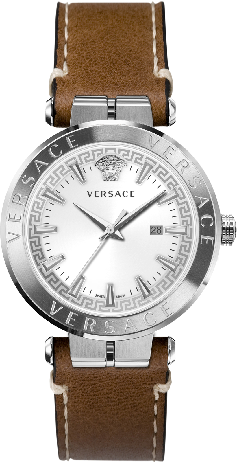 Versace VE2F00121 Aion white silver brown Leather Men's Watch NEW