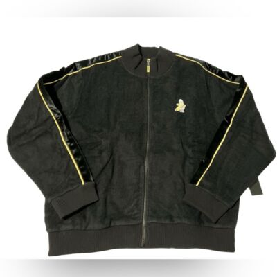 Bananas Monkey Zip up track jacket Black Yellow Terry Cloth 100% cotton size XXL
