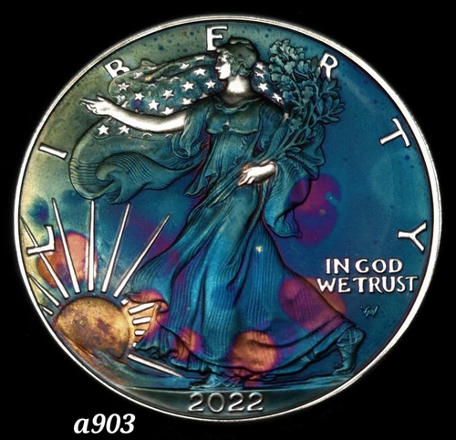 2022 Silver American Eagle Coin Colorful Rainbow Toning #a903