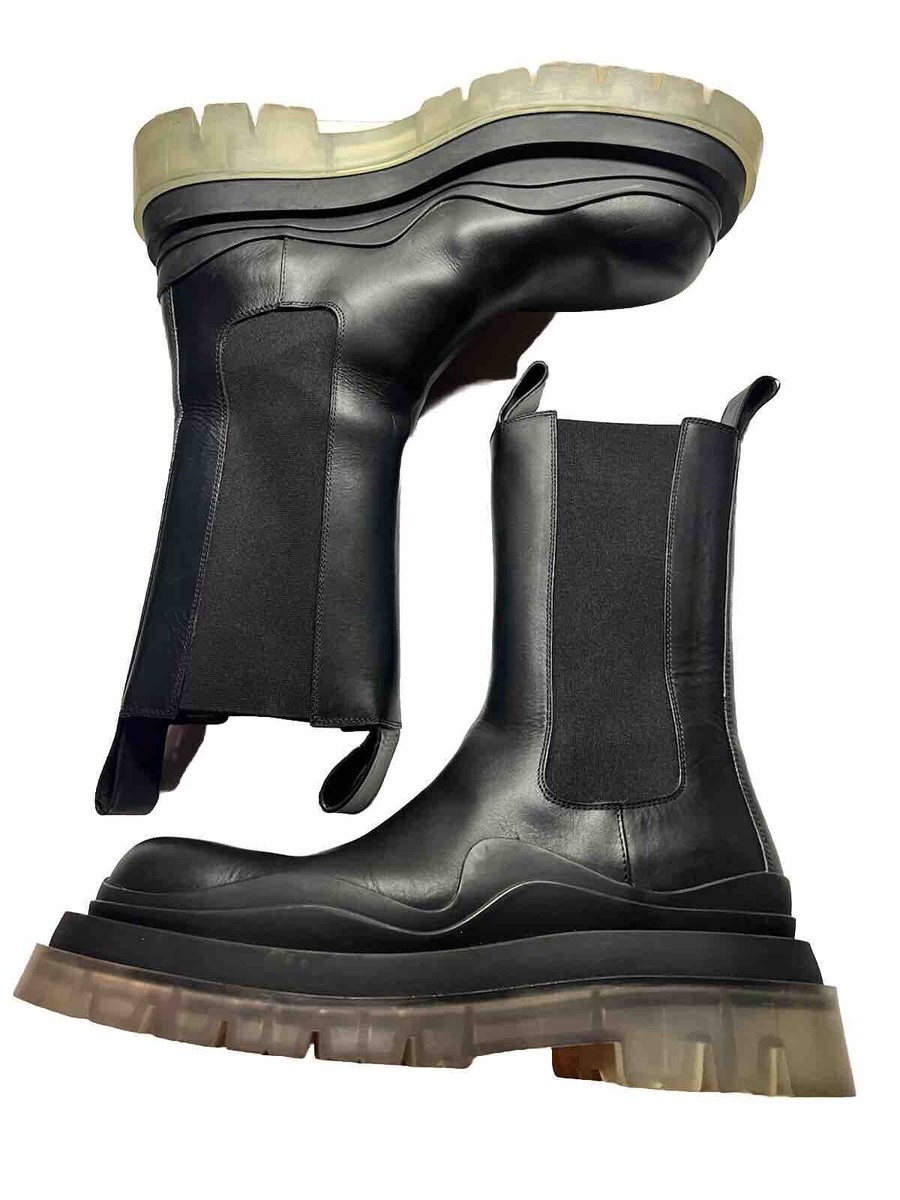 Bottega Veneta Black Leather Clear Sole TIRE Chelsea Boots
