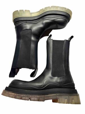 BOTTEGA VENETA ボッテガ　タイヤブーツ　41 クリアソール Bottega Veneta Black Leather Clear Sole TIRE Chelsea Boots EU 41