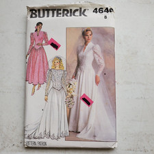 Butterick Pattern 4646 Bridal Gown Train V Waist Long Sleeve Miss 8 UNCUT 1987
