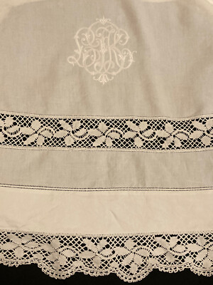 Antique WHITE Linen Heirloom Sheet Gorgeous Monogram LBK 85x121 ...