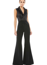 Mac Dugga ASYMMETRICAL SLEEVELESS FAUX TUXEDO JUMPSUIT BLACK SIZE 2 (26603)