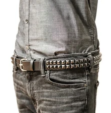 2 Row Black Gunmetal Pyramid Stud Belt Leather Punk, Metal,Thrash, Sid Vicious