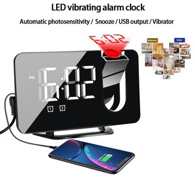 LED Display Projection Alarm Clock Snooze Digital Dual Alarm Clock FM Radio USB
