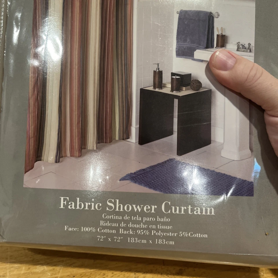 Cortina de chuveiro Metro Luxe listrada vermelha laranja dourada tecido 72 X 72" nova na caixa - Imagem 2 de 4