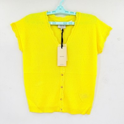 NUMPH Women's Kyoto Pullover Top Aurora-Yellow Pointelle Short-Sleeve Size M NWT