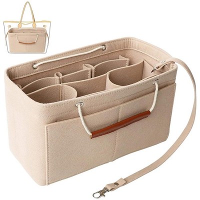 Tote Organizer Insert for Handbags 11 Pockets Purse Liner Beige Large