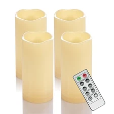 4 Pack 3"x6" Flickering Flameless LED Pillar Candles with Timer/Remote Outdoor