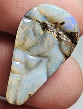 Australian polished carved boulder opal 8.6 ct natural crystal Yowah Teardrop