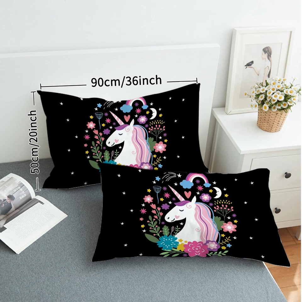 Black Throw Pillow Case Cover for Boys Girls Unicorn Themed Pillowcase Decor - Image 3 of 4