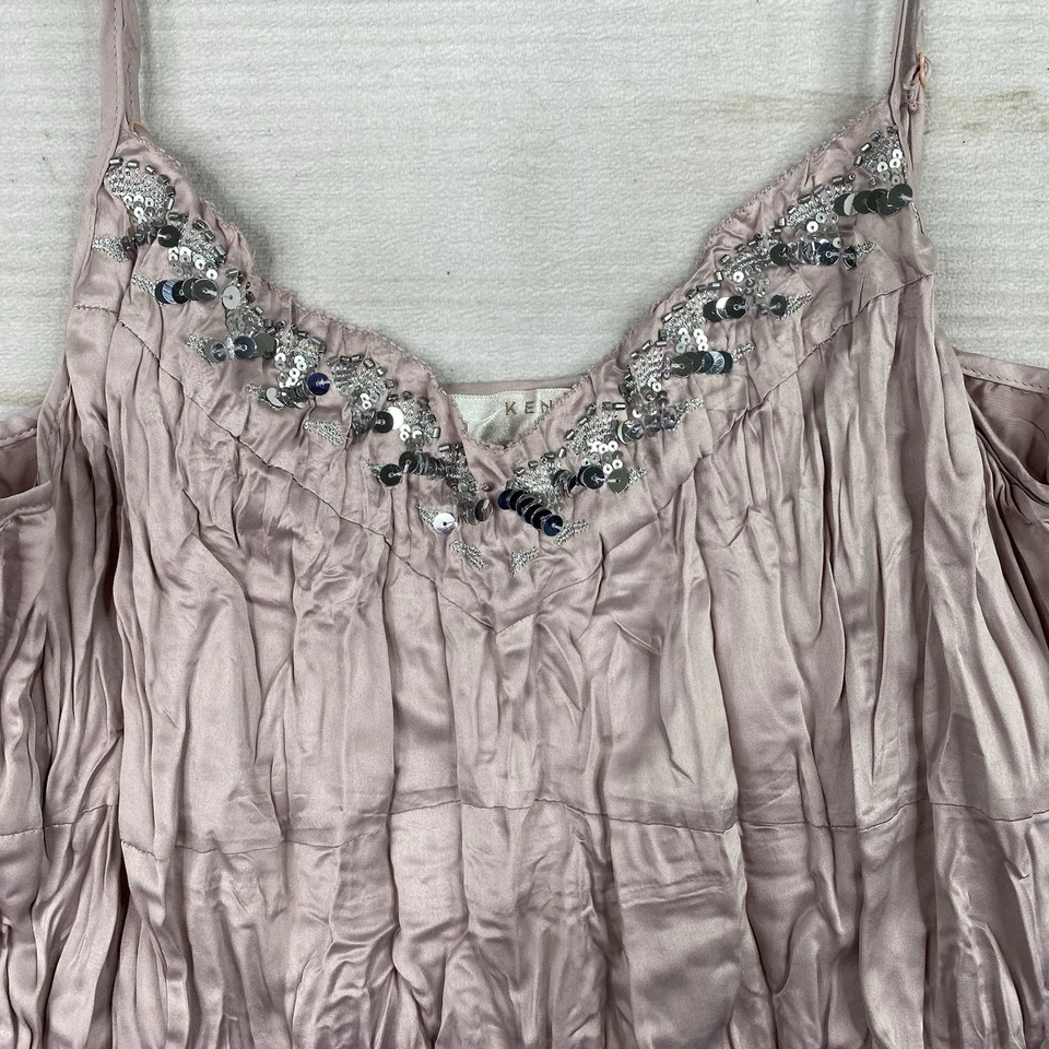 Kenar Топ женщин L розовый гофрированный бак эластичной блестки без рукавов богемное пляж Y2K - Изображение 2 из 4