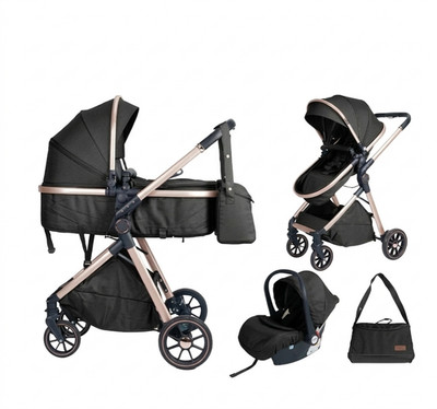 Kinderwagen MIT AUTOSITZ Buggy 4 in 1 Reisesystem Kinderwagen bis 22Kg Schwarz