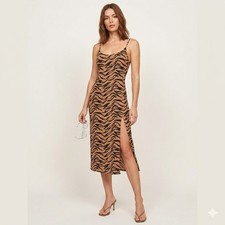 Reformation Animal Print Midi Dress Bodycon Size 0 Sexy Slit 90s Chic It Girl