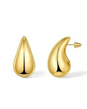 Chunky Gold Teardrop Hoop Earrings for Women, 14K Large,