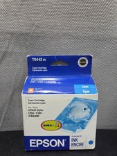 Genuine Epson Cyan Ink Cartridge T0442 t044220 OEM Sealed NIB Durabrite C64/C68