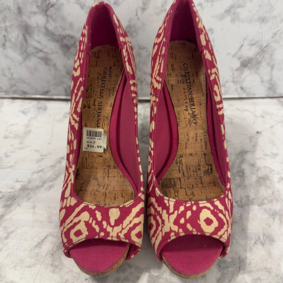 Christian Siriano Peep Toe Tacones Altos Mujer 7 Tacones de aguja Rosa Corcho Geométrico Foto 4 de 4