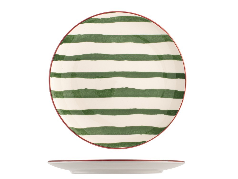 H&H 6 Flat Plates Xmas Strip in Decorated Ceramic 26 cm